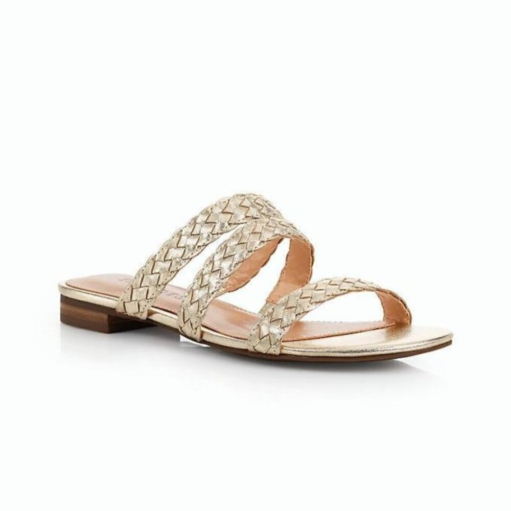 Talbots Gold Braided Lamar Leather Slide Sandals Size 8M